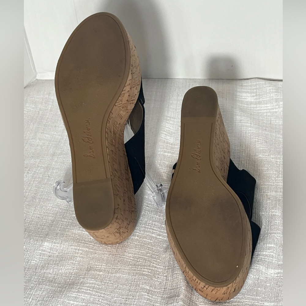 Sam Edelman Darlene Slip On Sandles Cork Look Platform Black Suede Upper Sz 9 - Picture 8 of 16